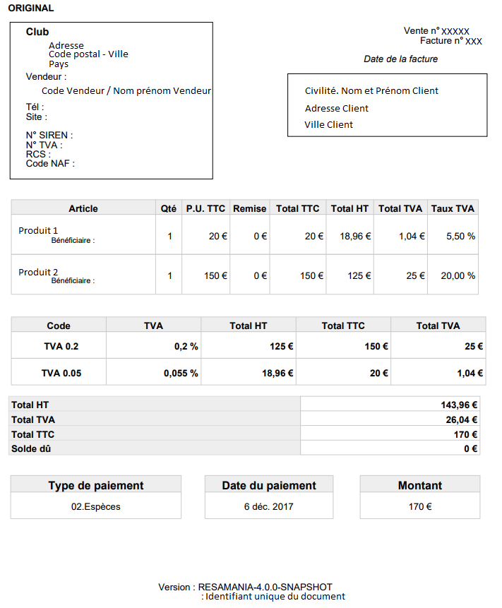 Modèle de facture – RESAMANIA